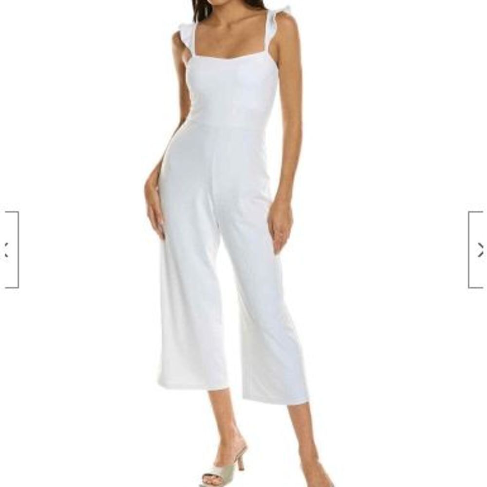 NWT Susana Monaco Violet Jumpsuit Ruffle Shoulder Wide Leg Stretch Nylon Spandex - Picture 9 of 9